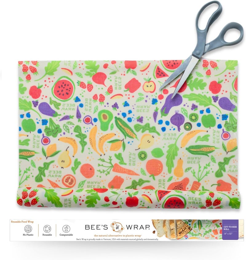 Bee's Wrap Beeswax Wraps for Food - Cut to Size 14x52" Wax Paper Roll - Made in USA Reusable Waxed Paper & Bowl Covers - Organic & Eco-Friendly Alternative to Aluminum Foil, Garden Party - Image 1